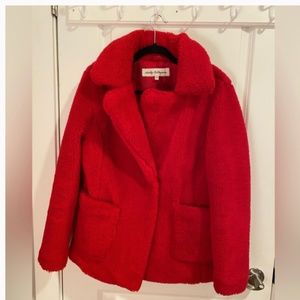 Sebby Collection Red Faux Fur Overcoat